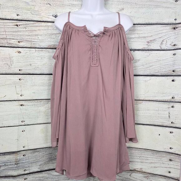 Double Zero M Mauve Cold Shoulder Boho Blouse - Picture 1 of 8